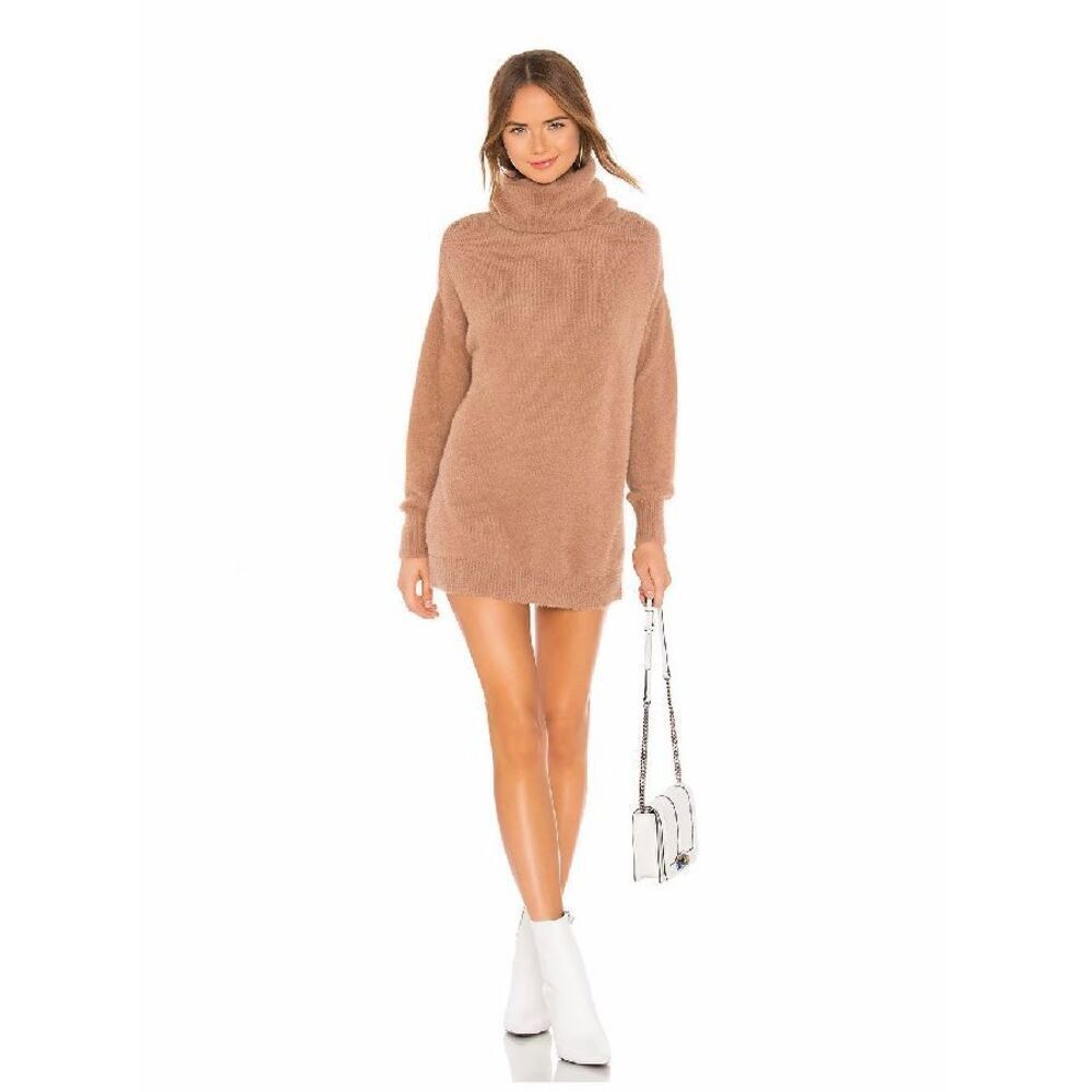 Tularosa Webster Fuzzy Foldover Neck Pullover Sweater in Camel Size M